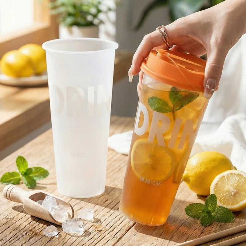 90mm Premium Frosted PP Cups with "DRINK" Print | 700ml (24 oz) Wholesale Fruit Tea & Boba Cups