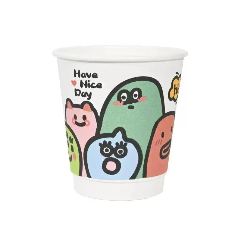 Double Layer Insulated Cartoon Coffee Paper Cups - 90mm Rim (500pcs/Case)