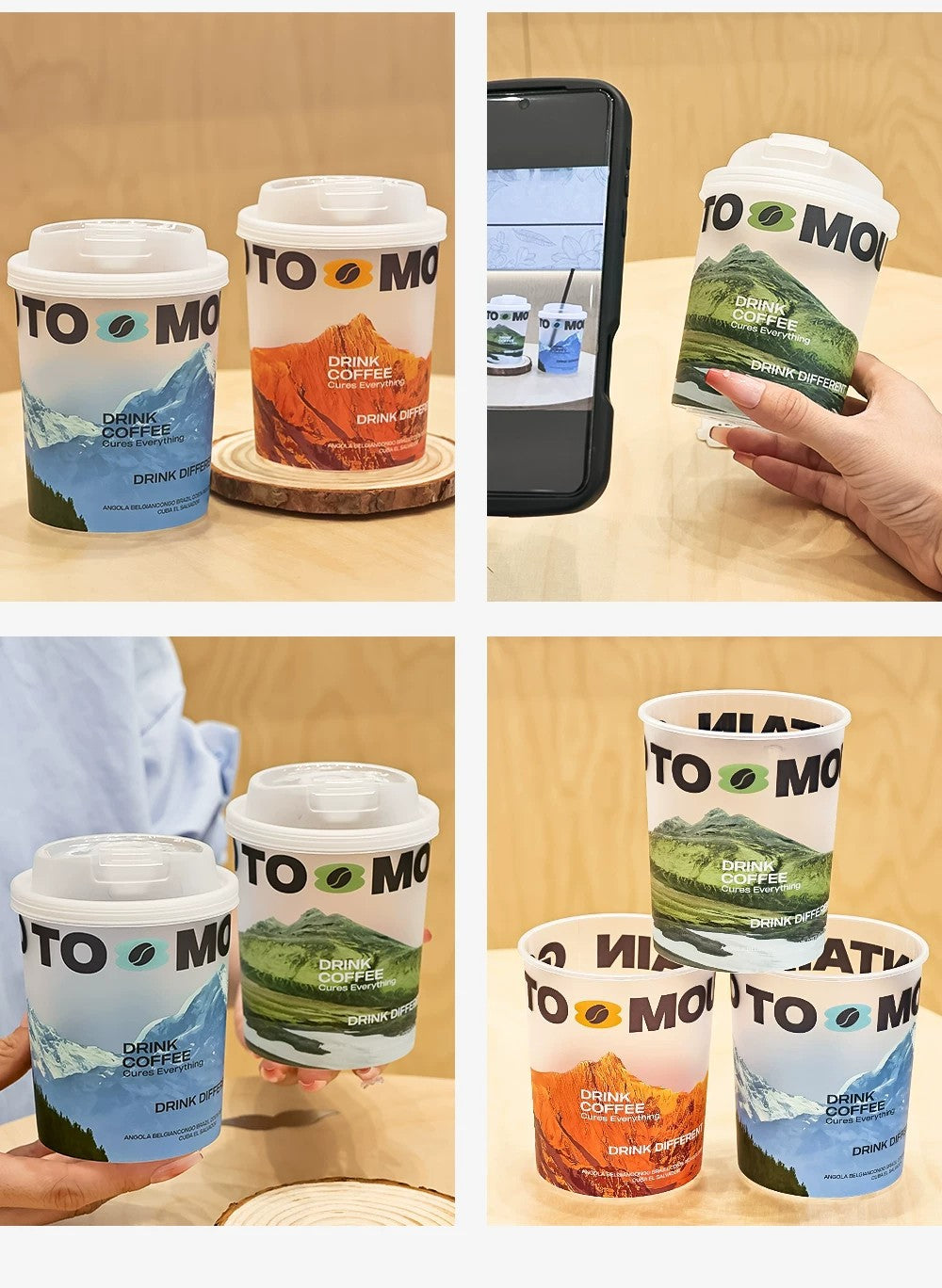 Premium PP In-Mold Labeled Coffee Cups - 90mm Universal Rim, Mountain Landscape 300pcs