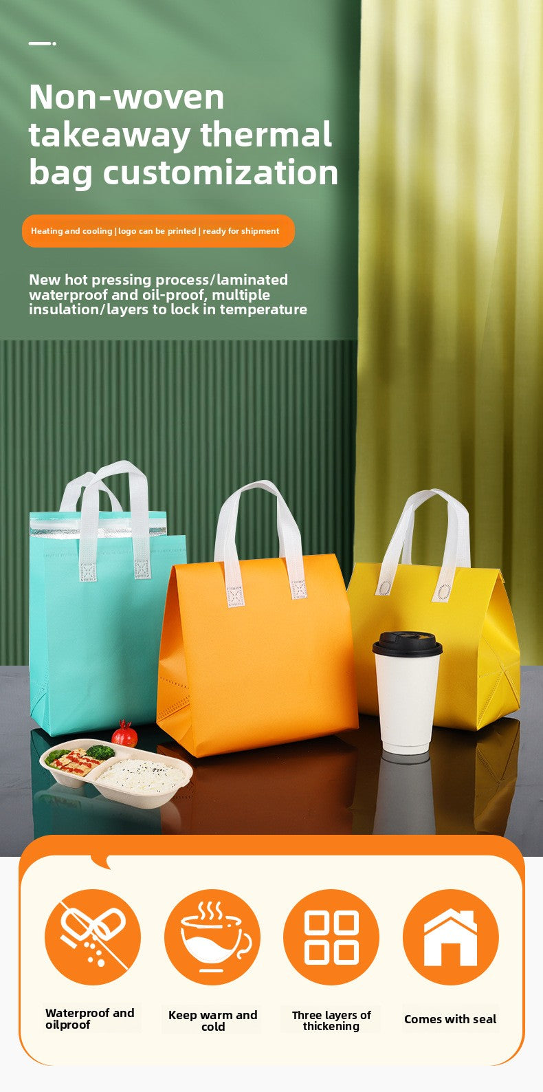 Custom Printed Reusable Non-Woven Thermal Takeout Bags⁠ MOQ +6 Boxes