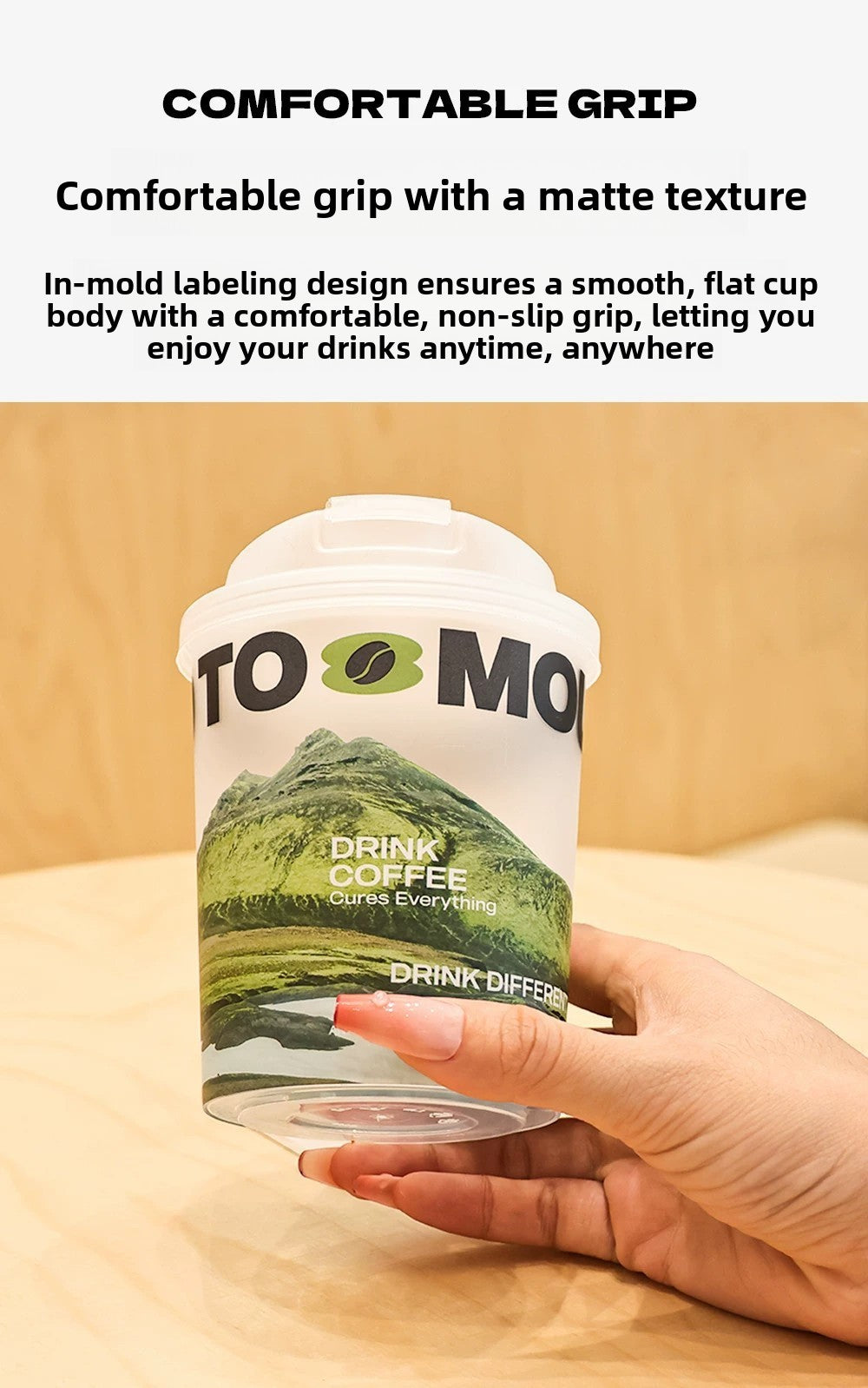 Premium PP In-Mold Labeled Coffee Cups - 90mm Universal Rim, Mountain Landscape 300pcs