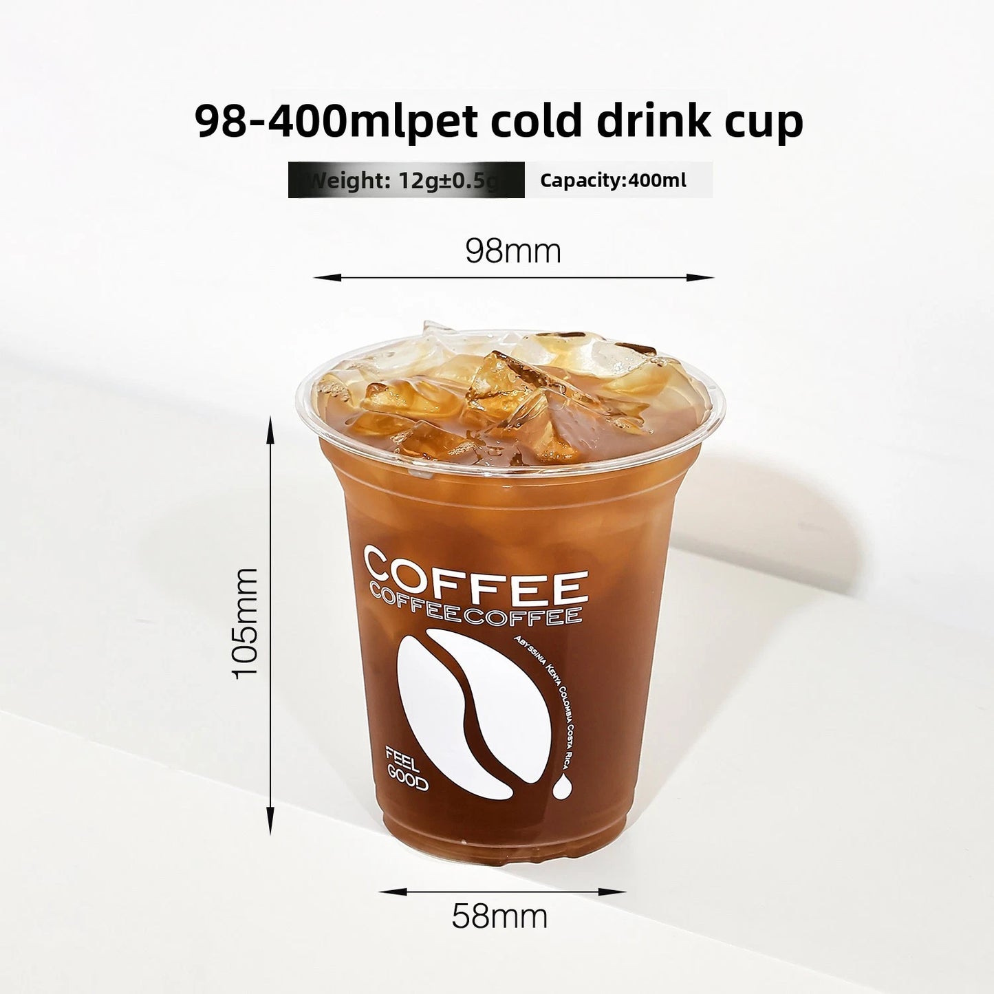 98mm Premium Clear PET Cold Drink Cups | Classic Printed Coffee & Iced Tea Cups (400ml/500ml)⁠