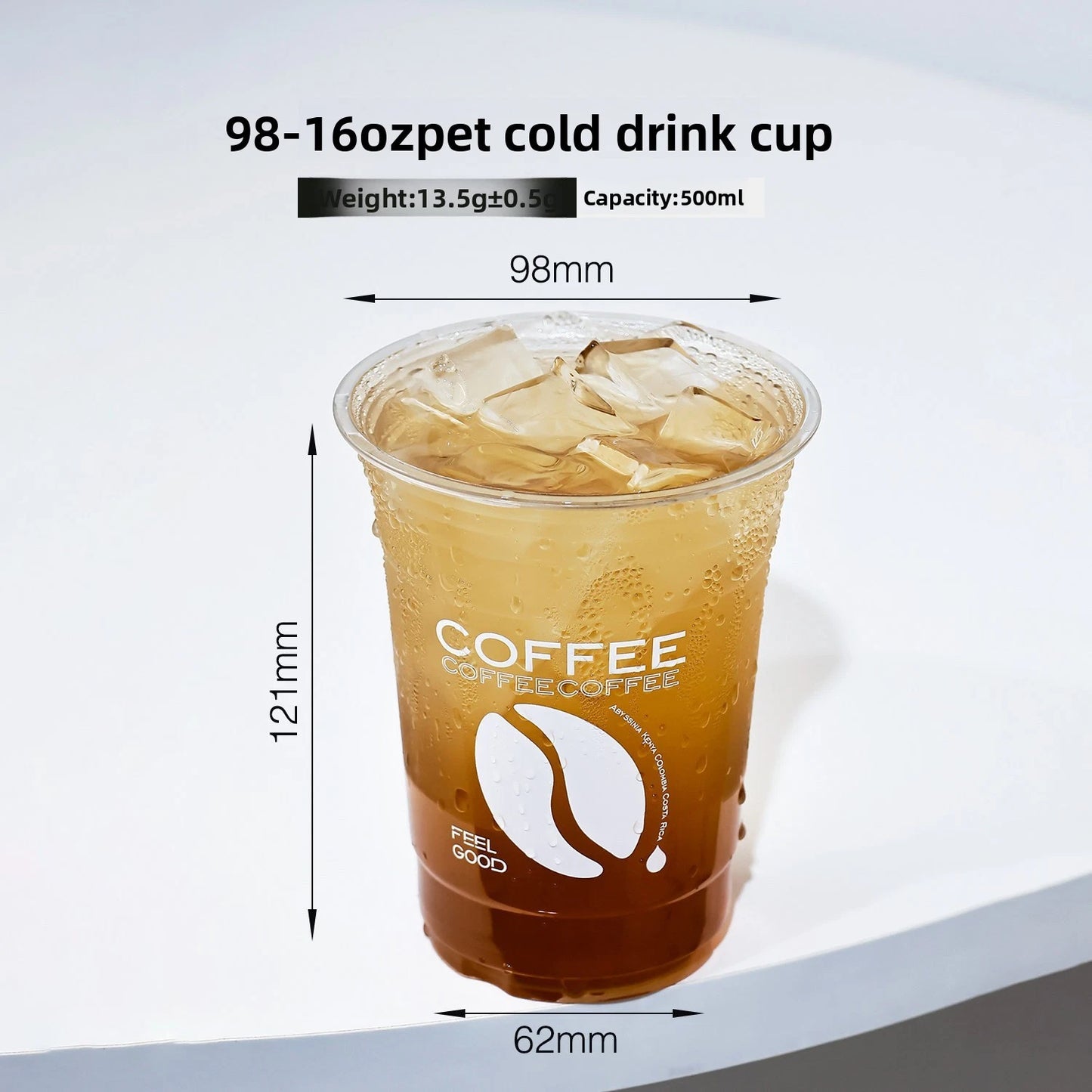 98mm Premium Clear PET Cold Drink Cups | Classic Printed Coffee & Iced Tea Cups (400ml/500ml)⁠