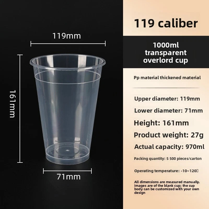 1L (32 oz) Heavy-Duty PP Injection Cups with Lids | 119mm Super-Size Fruit Tea & Boba Wholesale Cups 500pcs/case⁠