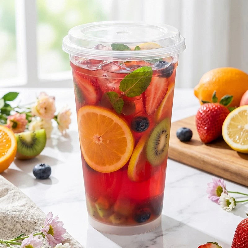 1L (32 oz) Heavy-Duty PP Injection Cups with Lids | 119mm Super-Size Fruit Tea & Boba Wholesale Cups 500pcs/case⁠