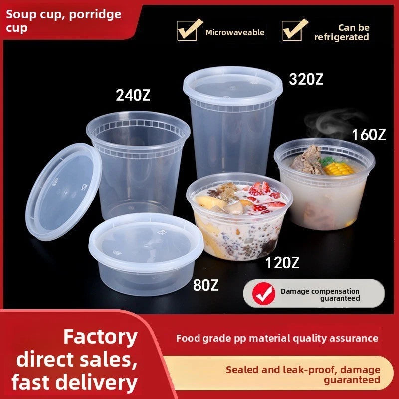 ⁠Wholesale Clear Plastic Soup & Porridge Containers with Lids (240set/Case)⁠