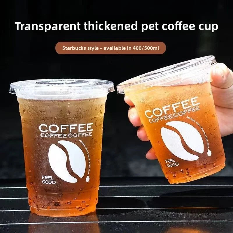 98mm Premium Clear PET Cold Drink Cups | Classic Printed Coffee & Iced Tea Cups (400ml/500ml)⁠