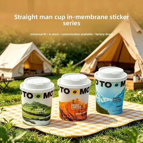 Premium PP In-Mold Labeled Coffee Cups - 90mm Universal Rim, Mountain Landscape 300pcs